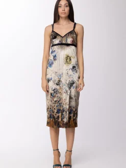 Manila Grace Abito Da Sera In Velluto Fantasia SmanicatoBISCOTTO