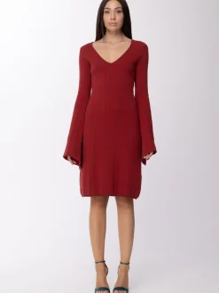 Manila Grace Abito In Maglia Stampa JacquardBORGOGNA