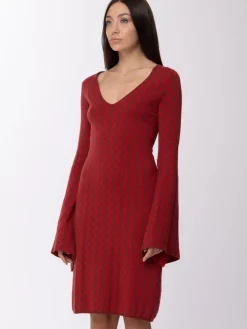 Manila Grace Abito In Maglia Stampa JacquardBORGOGNA