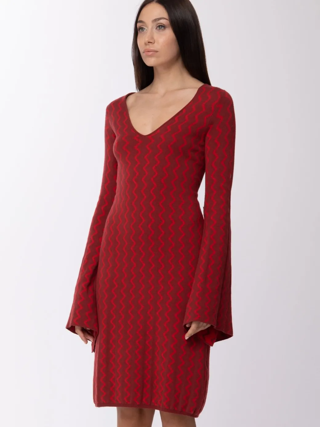 Manila Grace Abito In Maglia Stampa JacquardBORGOGNA