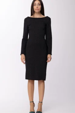 Manila Grace Abito Jacquar In Maglia Scollato Dietro con Zip VisibileNERO