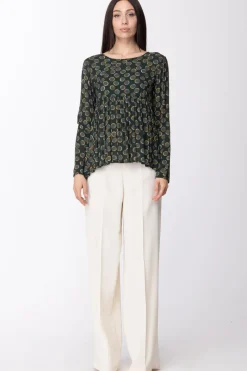 Manila Grace Blusa Arricciata con PoisVERDE BOTTIGLIA