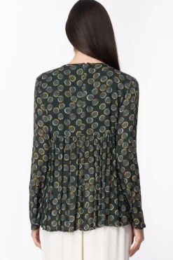 Manila Grace Blusa Arricciata con PoisVERDE BOTTIGLIA