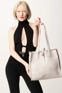 Manila Grace Borsa Felicia Media In Ecopelle MartellataOFF WHITE