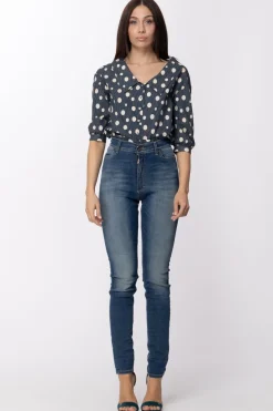 Manila Grace Camicia a Tre Quarti con Stampa a Righe e PoisBLU NAVY