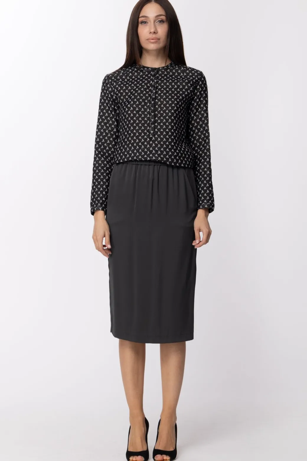 Manila Grace Camicia Coreana In Tessuto JacquardNERO