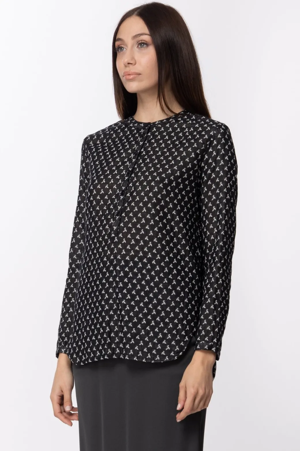 Manila Grace Camicia Coreana In Tessuto JacquardNERO