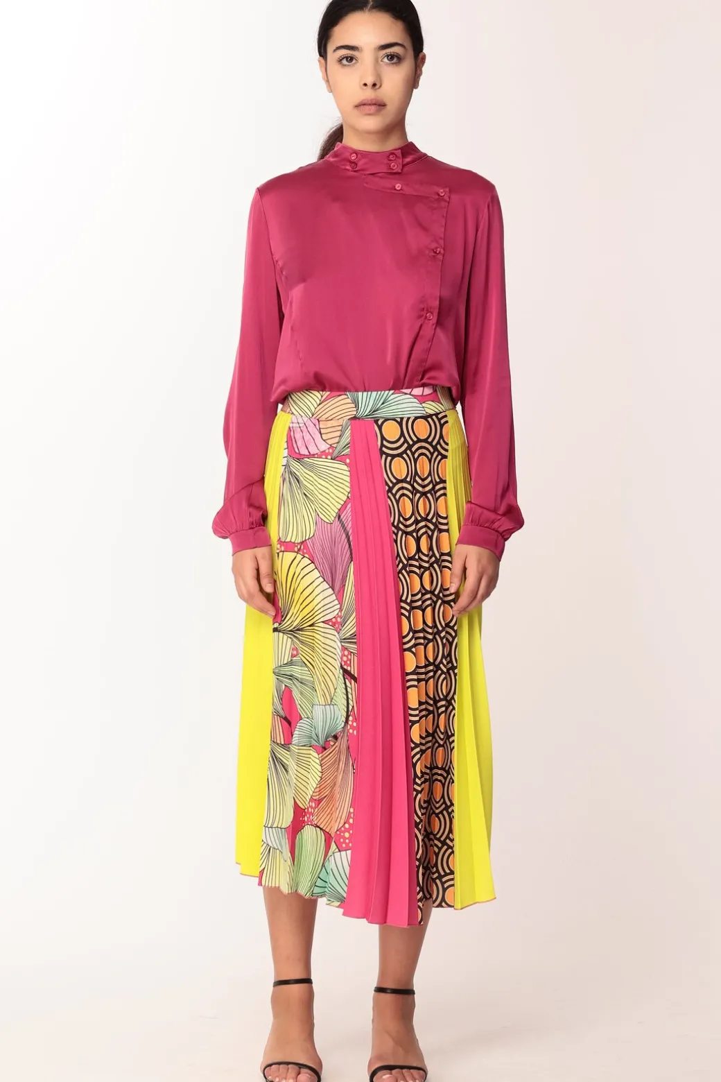 Manila Grace Camicia Coreana In Seta con Chiusura KimonoMAGENTA