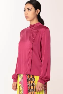 Manila Grace Camicia Coreana In Seta con Chiusura KimonoMAGENTA
