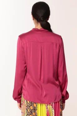 Manila Grace Camicia Coreana In Seta con Chiusura KimonoMAGENTA