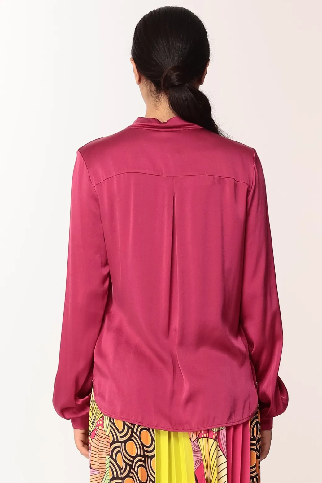 Manila Grace Camicia Coreana In Seta con Chiusura KimonoMAGENTA