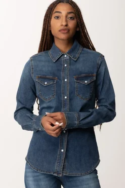 Manila Grace Camicia In Jeans SfiancataMEDIUM BLUE