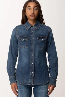 Manila Grace Camicia In Jeans SfiancataMEDIUM BLUE