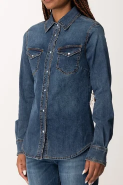 Manila Grace Camicia In Jeans SfiancataMEDIUM BLUE