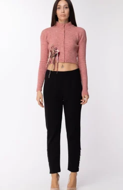 Manila Grace Cardigan Corto con Dettaglio RicamoROSA