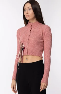 Manila Grace Cardigan Corto con Dettaglio RicamoROSA