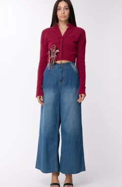 Manila Grace Cardigan Corto con Dettaglio RicamoMAGENTA