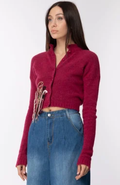 Manila Grace Cardigan Corto con Dettaglio RicamoMAGENTA