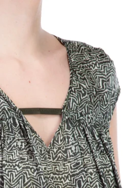 Manila Grace Casacca In Seta Scollo a V Stampa Etnica Vestibilita' MorbidaMILITARE