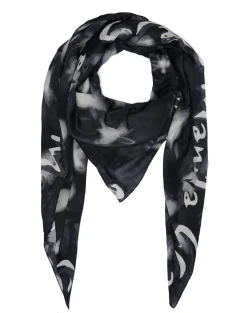 Manila Grace Foulard Trapezio Stampato In Cotone e SetaNERO