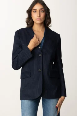 Manila Grace Giacca Gessata con Gilet In JeansMEDIUM BLU