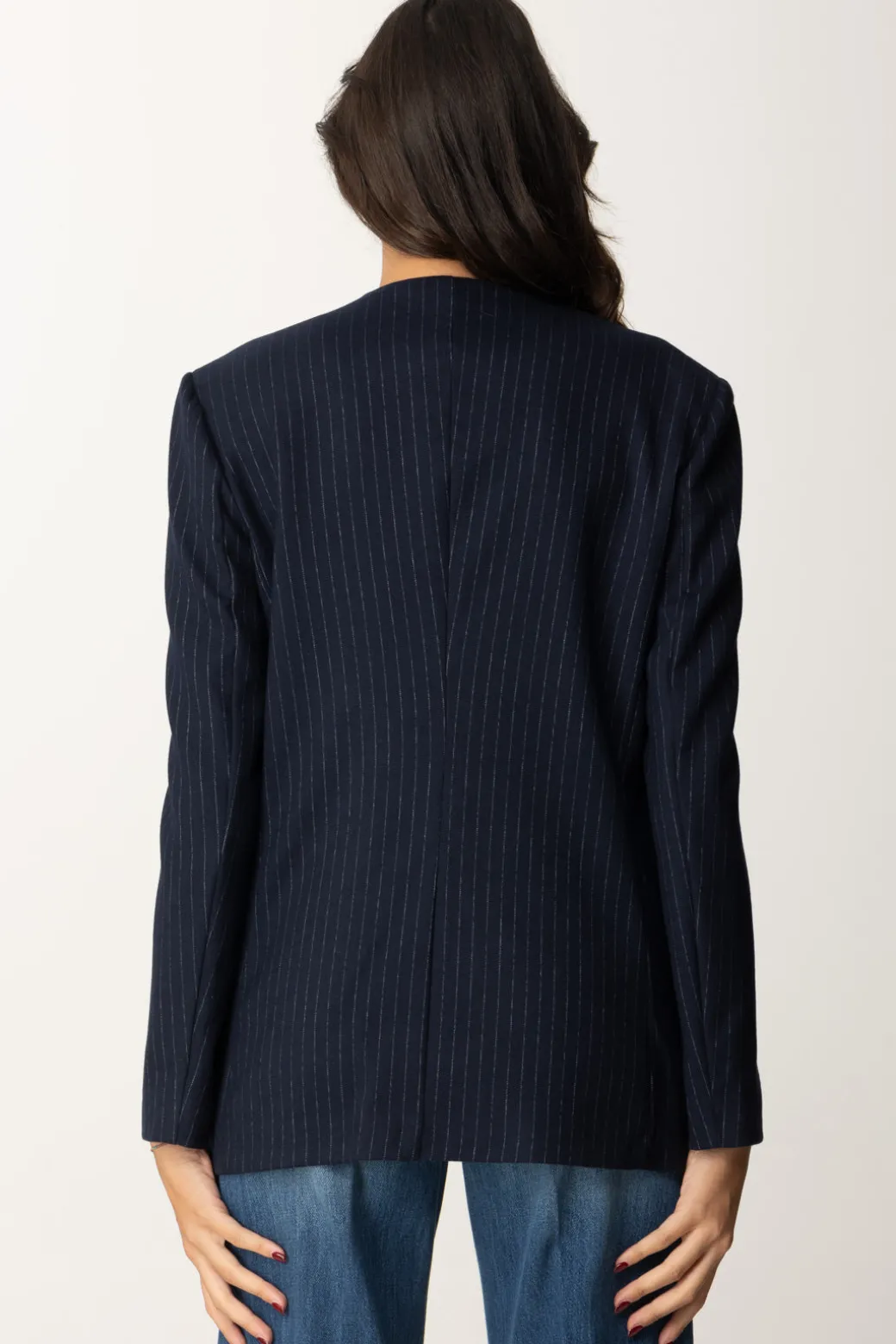 Manila Grace Giacca Gessata con Gilet In JeansMEDIUM BLU