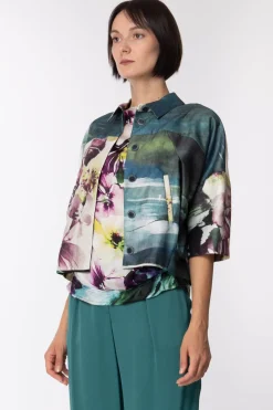 Manila Grace Giacca Tre Quarti con Stampa FlorealeVAR.UNICA