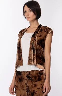 Manila Grace Gilet In Velluto Fantasia con Profili In RasoBISCOTTO