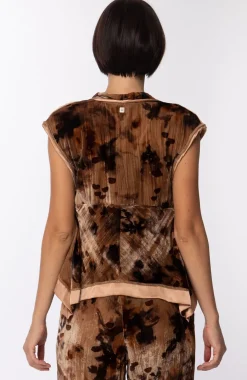 Manila Grace Gilet In Velluto Fantasia con Profili In RasoBISCOTTO