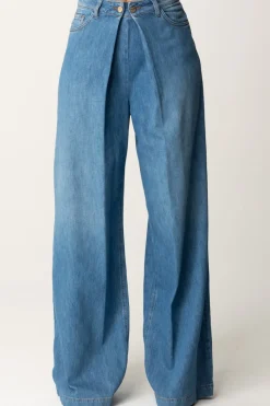 Manila Grace Jeans Wide Leg con PiegheMEDIUM BLUE