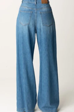 Manila Grace Jeans Wide Leg con PiegheMEDIUM BLUE