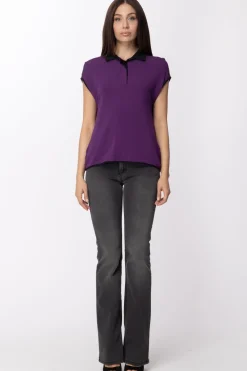Manila Grace Maglia a Polo con Colletto a ContrastoVIOLA