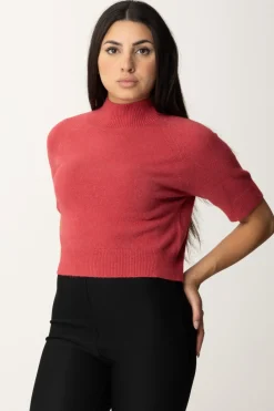 Manila Grace Maglia Collo Alto Crop con Manica CortaMARSALA
