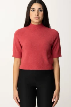 Manila Grace Maglia Collo Alto Crop con Manica CortaMARSALA