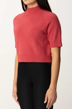 Manila Grace Maglia Collo Alto Crop con Manica CortaMARSALA