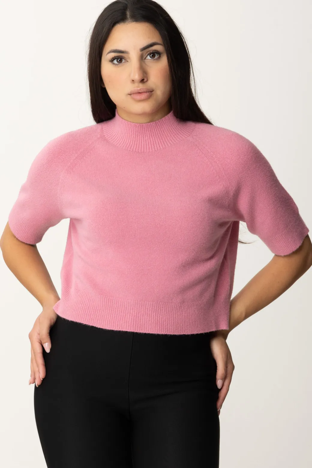 Manila Grace Maglia Collo Alto Crop con Manica CortaBUBBLE