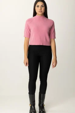 Manila Grace Maglia Collo Alto Crop con Manica CortaBUBBLE