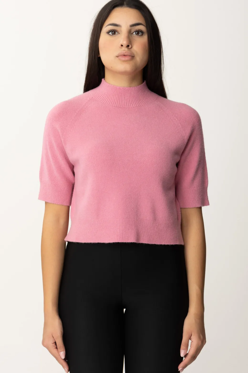 Manila Grace Maglia Collo Alto Crop con Manica CortaBUBBLE
