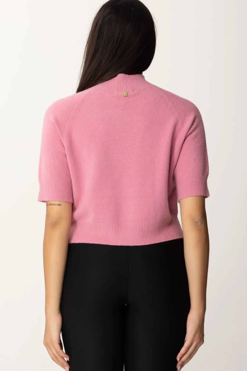 Manila Grace Maglia Collo Alto Crop con Manica CortaBUBBLE