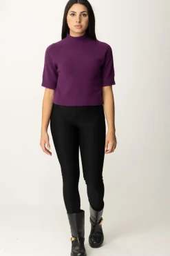 Manila Grace Maglia Collo Alto Crop con Manica CortaPRUGNA
