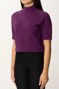 Manila Grace Maglia Collo Alto Crop con Manica CortaPRUGNA