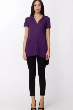 Manila Grace Maglia con Collo a Polo e Apertura Sul RetroVIOLA