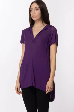 Manila Grace Maglia con Collo a Polo e Apertura Sul RetroVIOLA