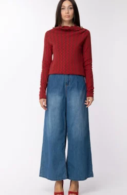 Manila Grace Maglia Fantasia Jacquard Collo a Vulacano con Bottoni DoratiBORGOGNA