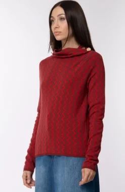 Manila Grace Maglia Fantasia Jacquard Collo a Vulacano con Bottoni DoratiBORGOGNA