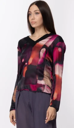 Manila Grace Maglia Scollo a V con Fantasia MulticolorFUCSIA
