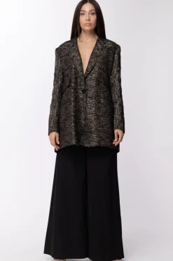 Manila Grace Manila Grace: Cappotto Paillettes e Fili In Lurex Chiusura con BottoneVAR.UNICA