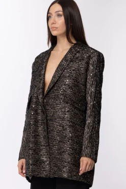 Manila Grace Manila Grace: Cappotto Paillettes e Fili In Lurex Chiusura con BottoneVAR.UNICA