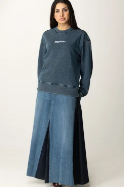 Manila Grace Maxi Gonna In Jeans con Pannelli a ContrastoMEDIUM BLUE