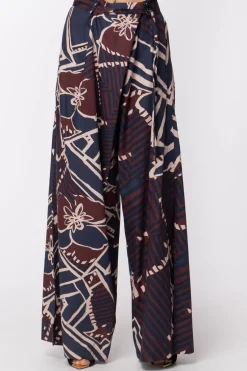 Manila Grace Pantalone a Fantasia Geometrica con FusciaccaBLU NAVY